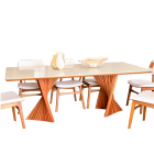 Mesa de Jantar Vitara| Cinamomo, Vidro Off White | Pronta Entrega