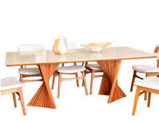 Mesa de Jantar Vitara| Cinamomo, Vidro Off White | Pronta Entrega